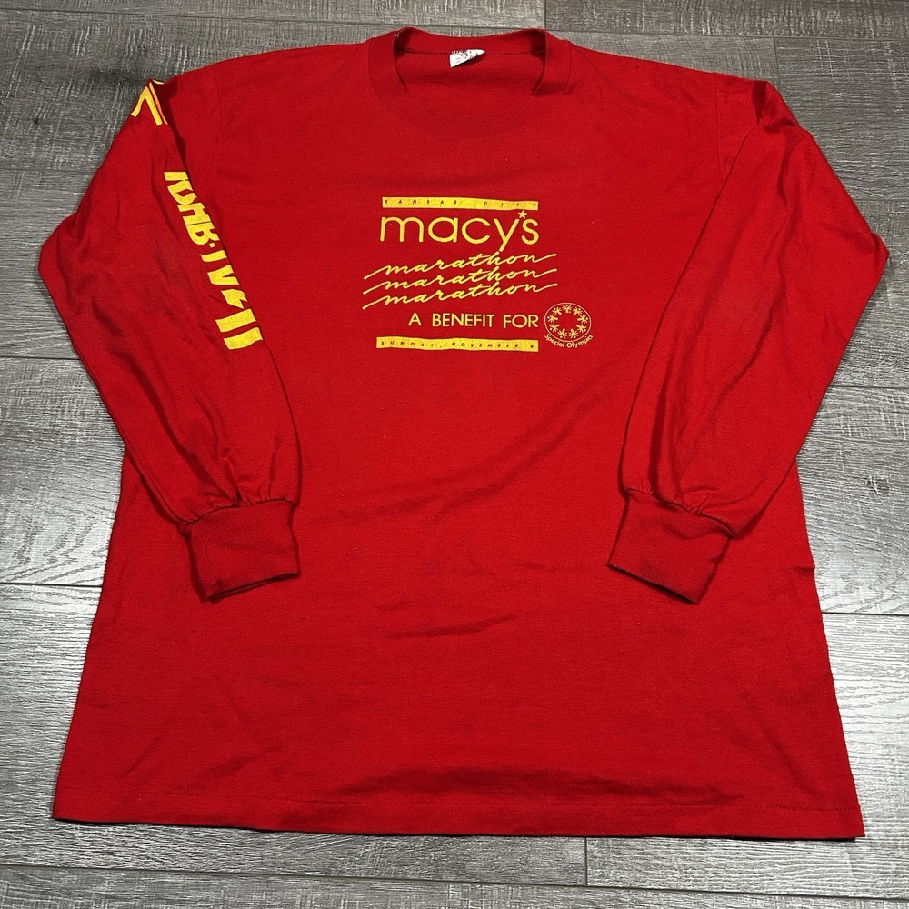 Vintage Macy's Marathon Long Sleeve Shirt L KU Med Special Olympics 80s
